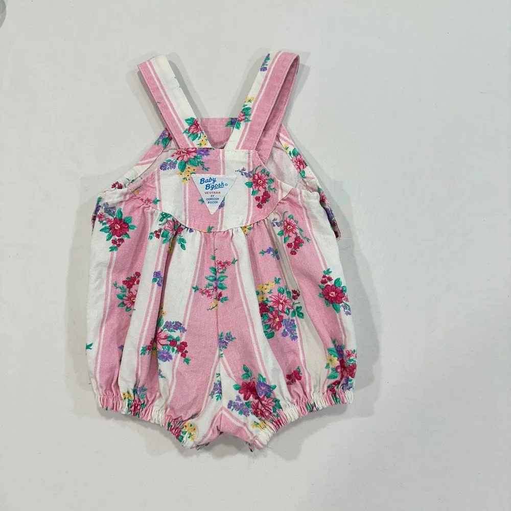OshKosh Baby B'gosh Floral Striped‎ Romper Baby 3/6M Pink Bow Detail Cottagecore